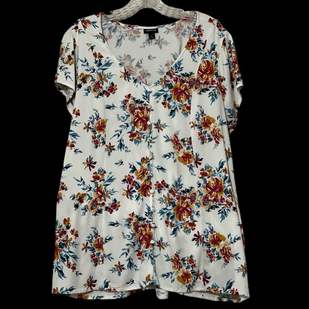 Torrid Women’s Blouse Size 2 Floral Short Sleeve Adjustable Corset Style back